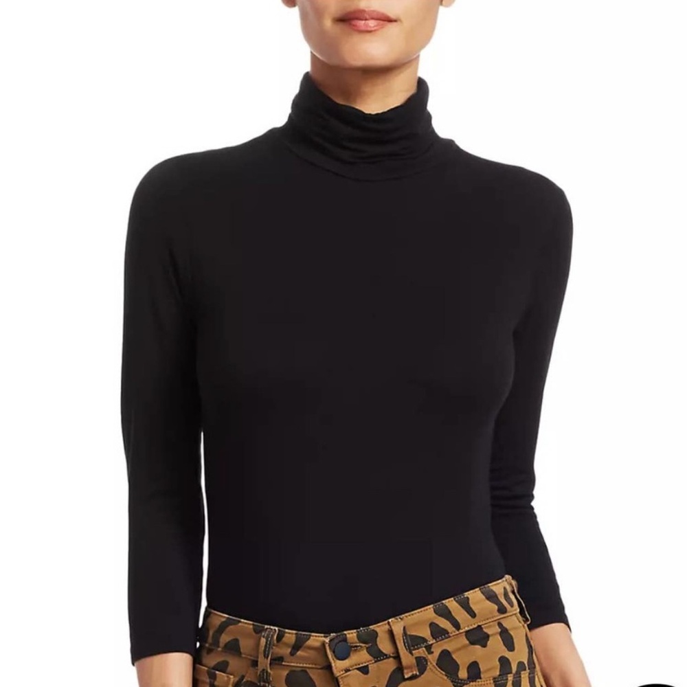L'AGENCE Aja Black Turtleneck 3/4 Sleeve Stretchy Soft Blouse Top Size Large